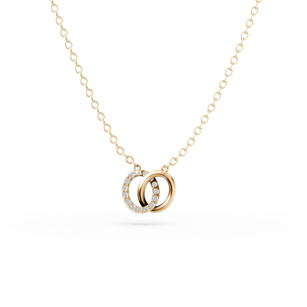 Lant cu pandantiv rotund si zirconii din aur galben