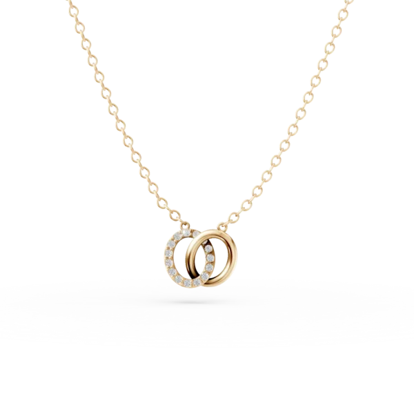 Lant cu pandantiv rotund si zirconii din aur galben