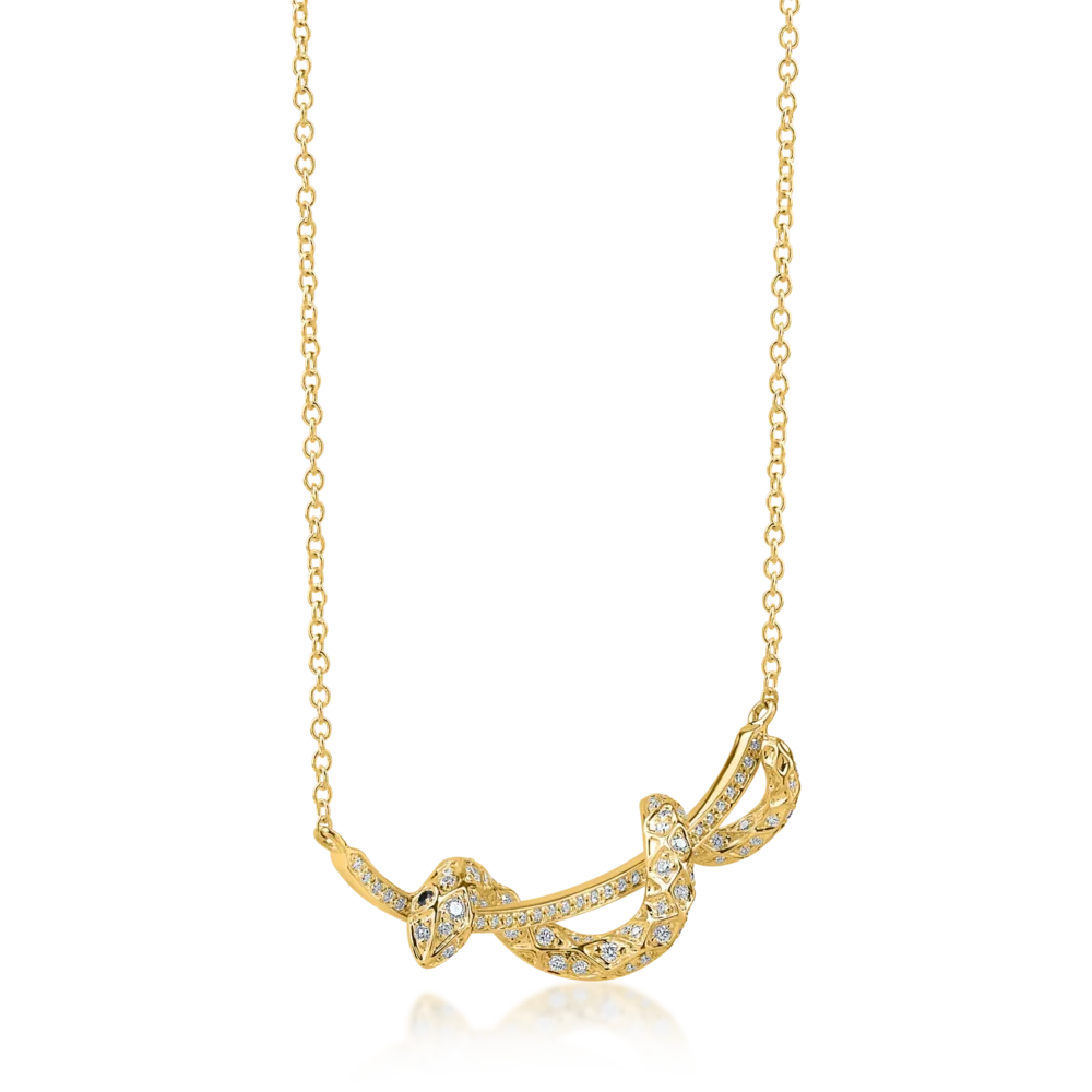 Lant cu pandantiv sarpe din aur galben cu diamante incolore si negre de 0.5ct - imagine 2