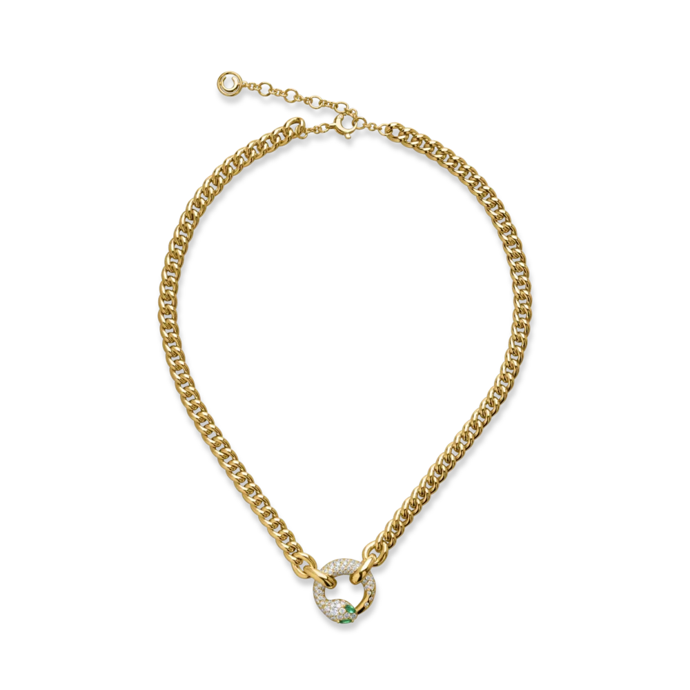 Lant cu pandantiv sarpe din aur galben cu smaralde marquise de 0.18ct si diamante de 1.42ct