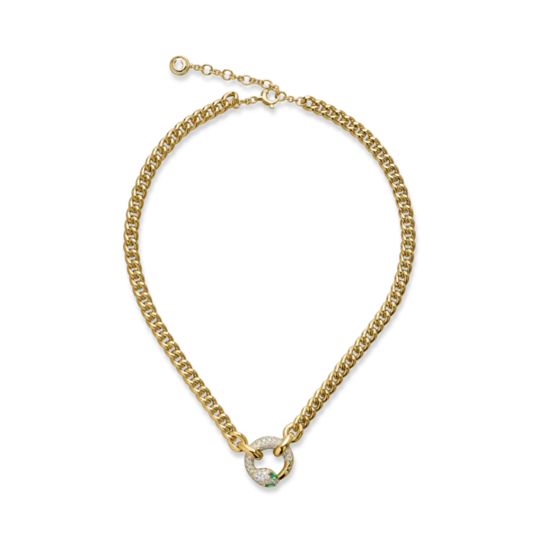 Lant cu pandantiv sarpe din aur galben cu smaralde marquise de 0.18ct si diamante de 1.42ct