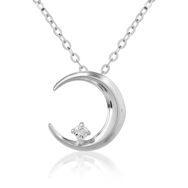 Lant cu pandantiv semiluna din aur alb cu diamant de 0.016ct