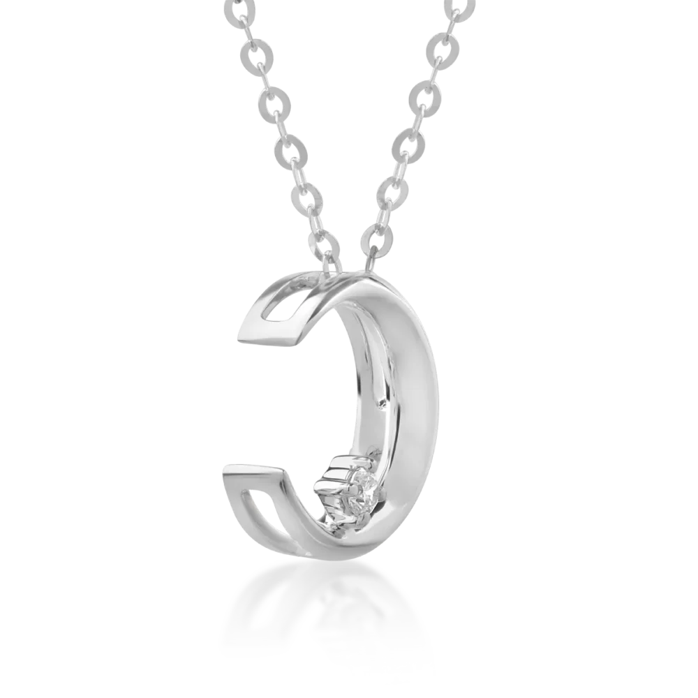 Lant cu pandantiv semiluna din aur alb cu diamant de 0.016ct - imagine 3