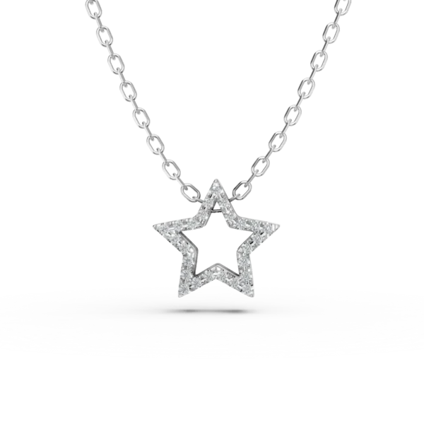 Lant cu pandantiv stea din aur alb cu diamante de 0.07ct