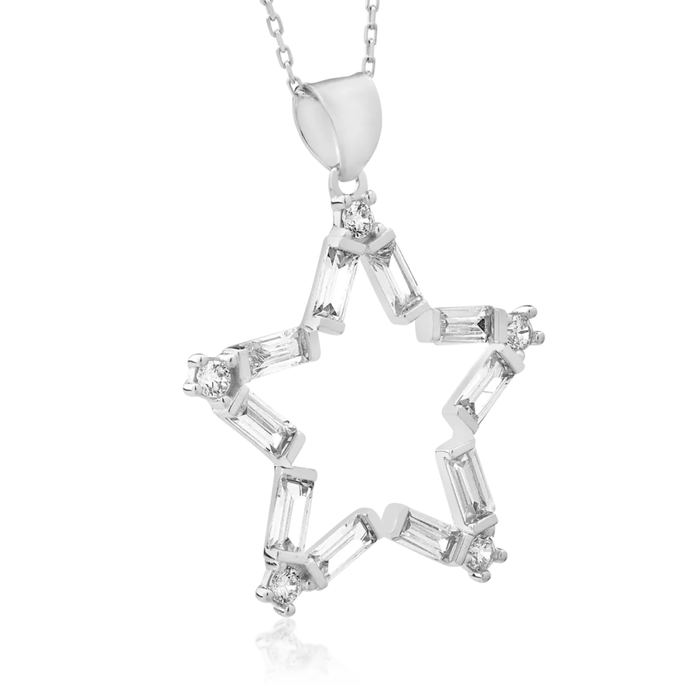 Lant cu pandantiv stea din aur alb - imagine 2