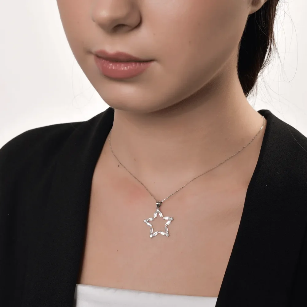 Lant cu pandantiv stea din aur alb - imagine 4