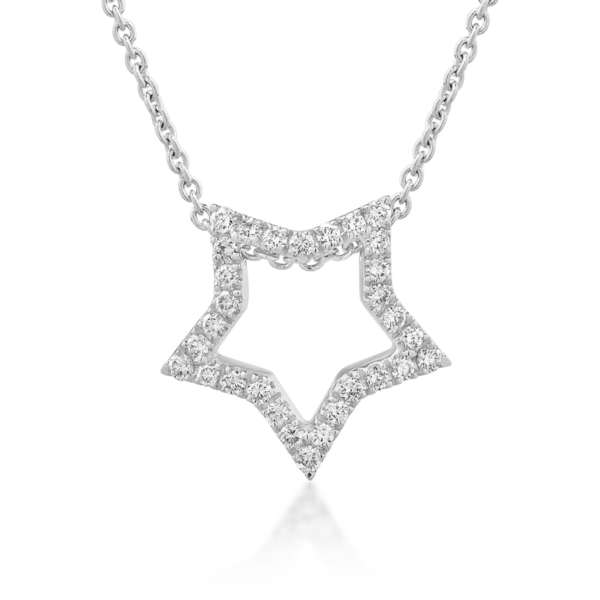 Lant cu pandantiv stea din aur alb cu diamante de 0.23ct