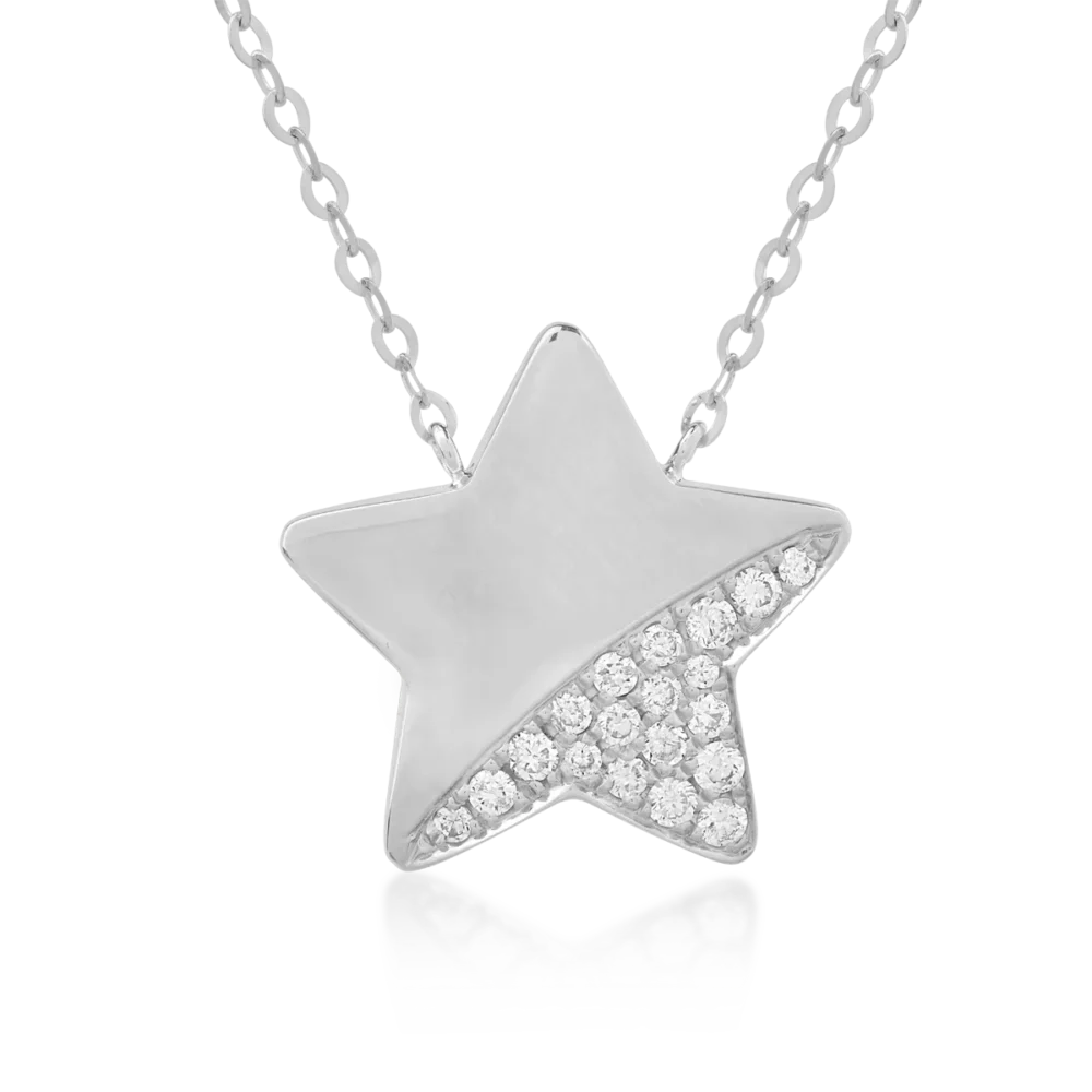 Lant cu pandantiv stea din aur alb cu lapis lazuli de 1.2ct si diamante de 0.079ct