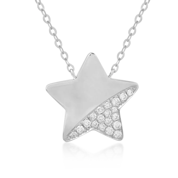 Lant cu pandantiv stea din aur alb cu lapis lazuli de 1.2ct si diamante de 0.079ct