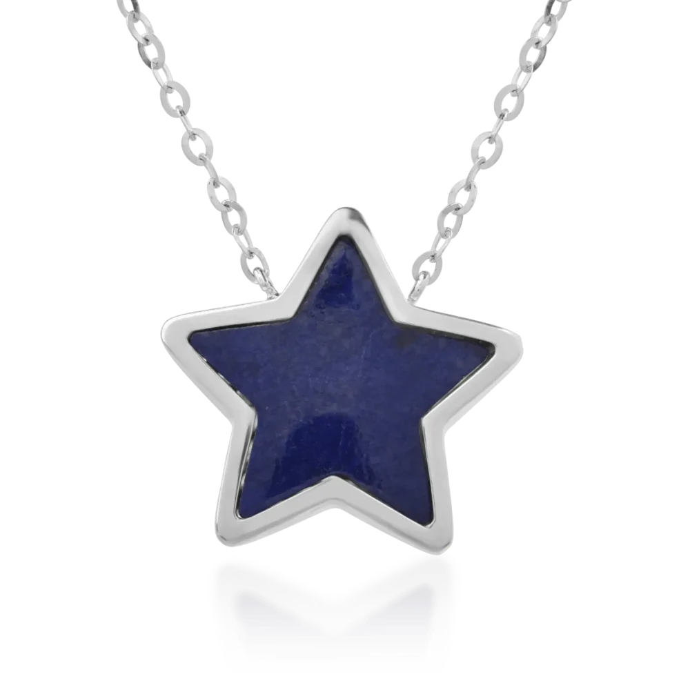 Lant cu pandantiv stea din aur alb cu lapis lazuli de 1.2ct si diamante de 0.079ct - imagine 2