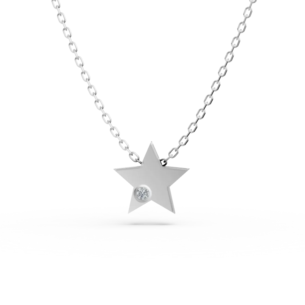 Lant cu pandantiv stea din aur alb si diamant de 0.005ct