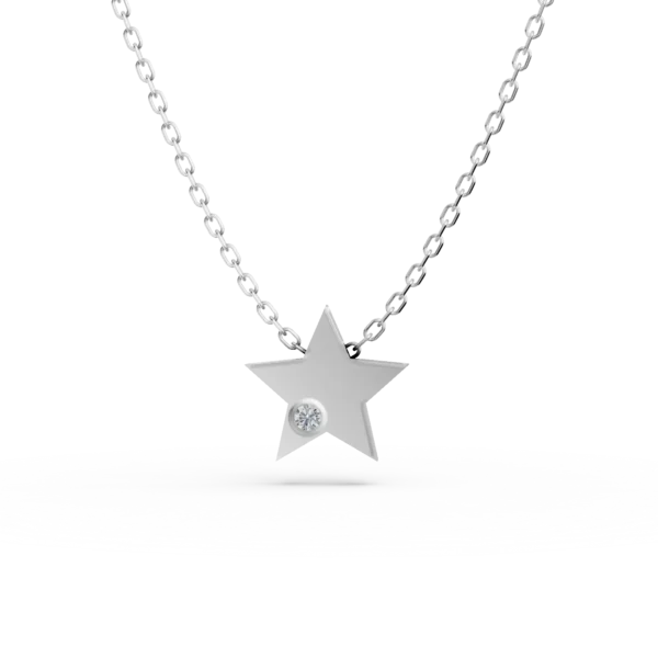 Lant cu pandantiv stea din aur alb si diamant de 0.005ct