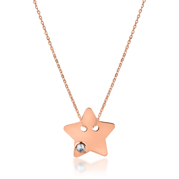 Lant cu pandantiv stea si zirconia din aur roz