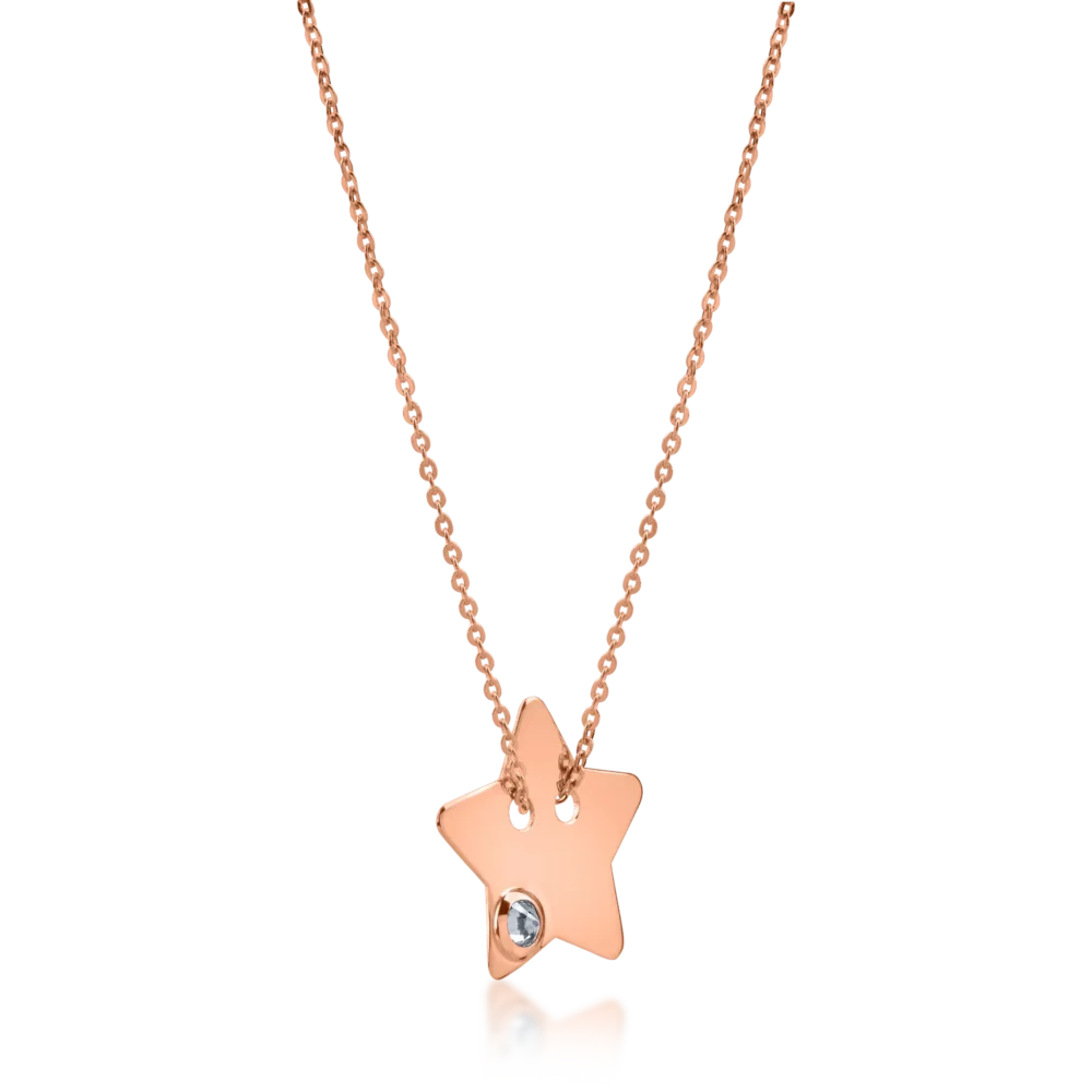 Lant cu pandantiv stea si zirconia din aur roz - imagine 2