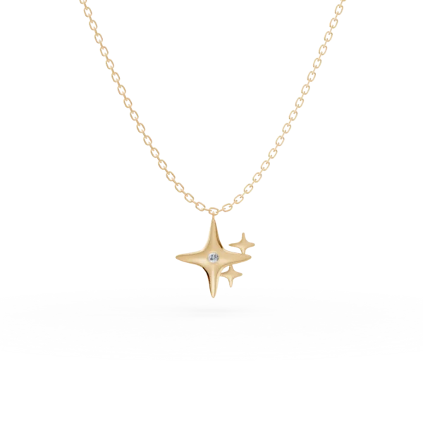 Lant cu pandantiv stele din aur galben cu diamant de 0.006ct