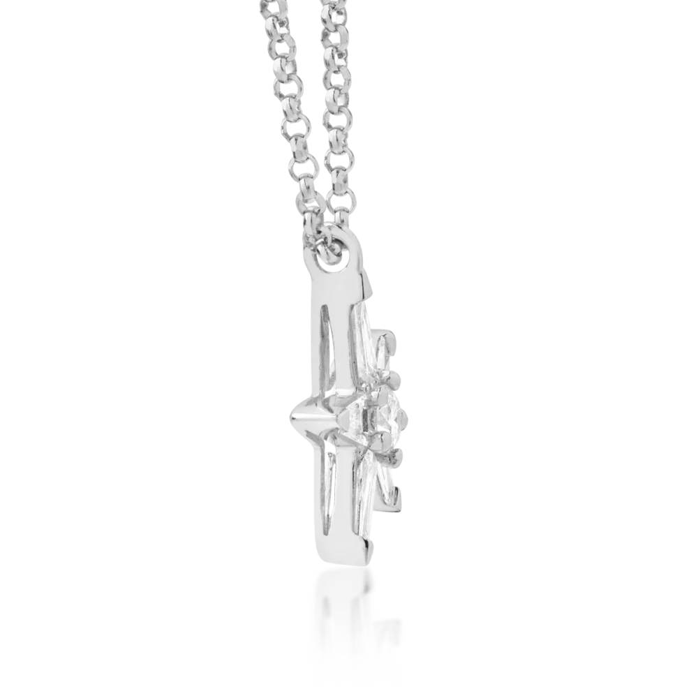 Lant cu pandantiv steluta din aur alb cu diamante baguette si rotunde de 0.27ct - imagine 3