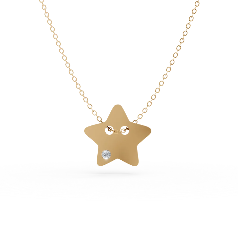 Lant cu pandantiv steluta din aur galben cu zirconia