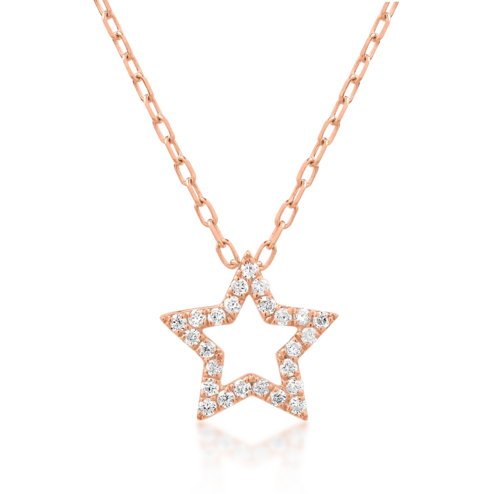 Lant cu pandantiv steluta din aur roz cu diamante de 0.59ct