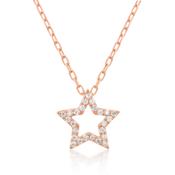 Lant cu pandantiv steluta din aur roz cu diamante de 0.59ct