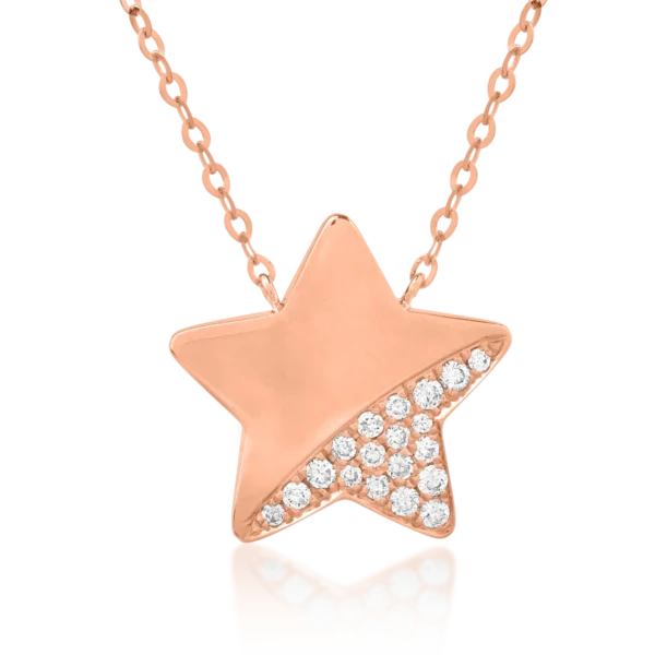 Lant cu pandantiv steluta din aur roz cu lapis lazuli de 1.014ct si diamante de 0.079ct