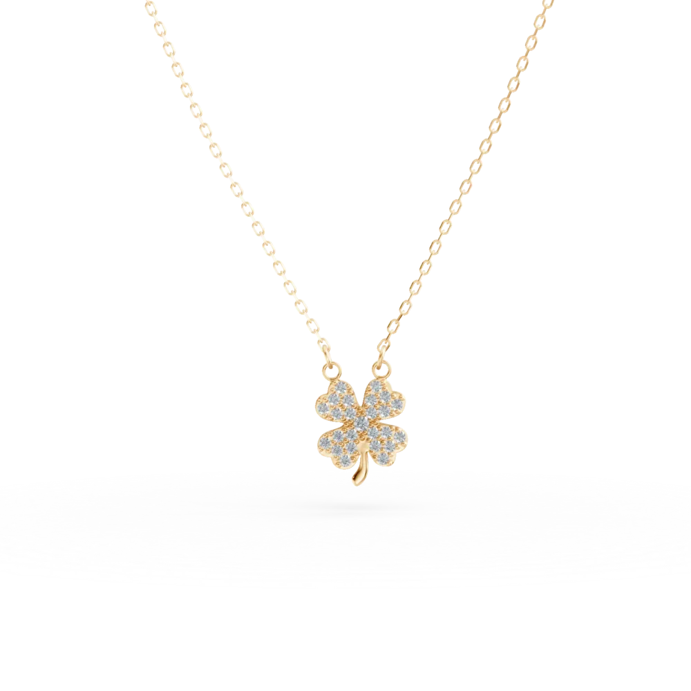 Lant cu pandantiv trifoi din aur galben cu zirconii