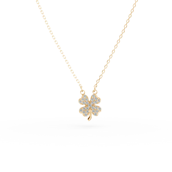 Lant cu pandantiv trifoi din aur galben cu zirconii