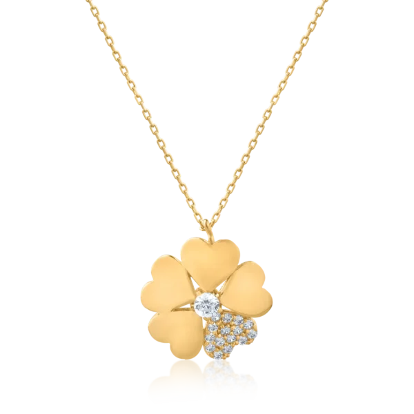 Lant cu pandantiv trifoi din aur galben