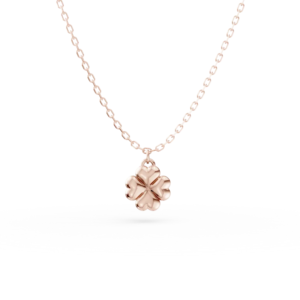Lant cu pandantiv trifoi din aur roz