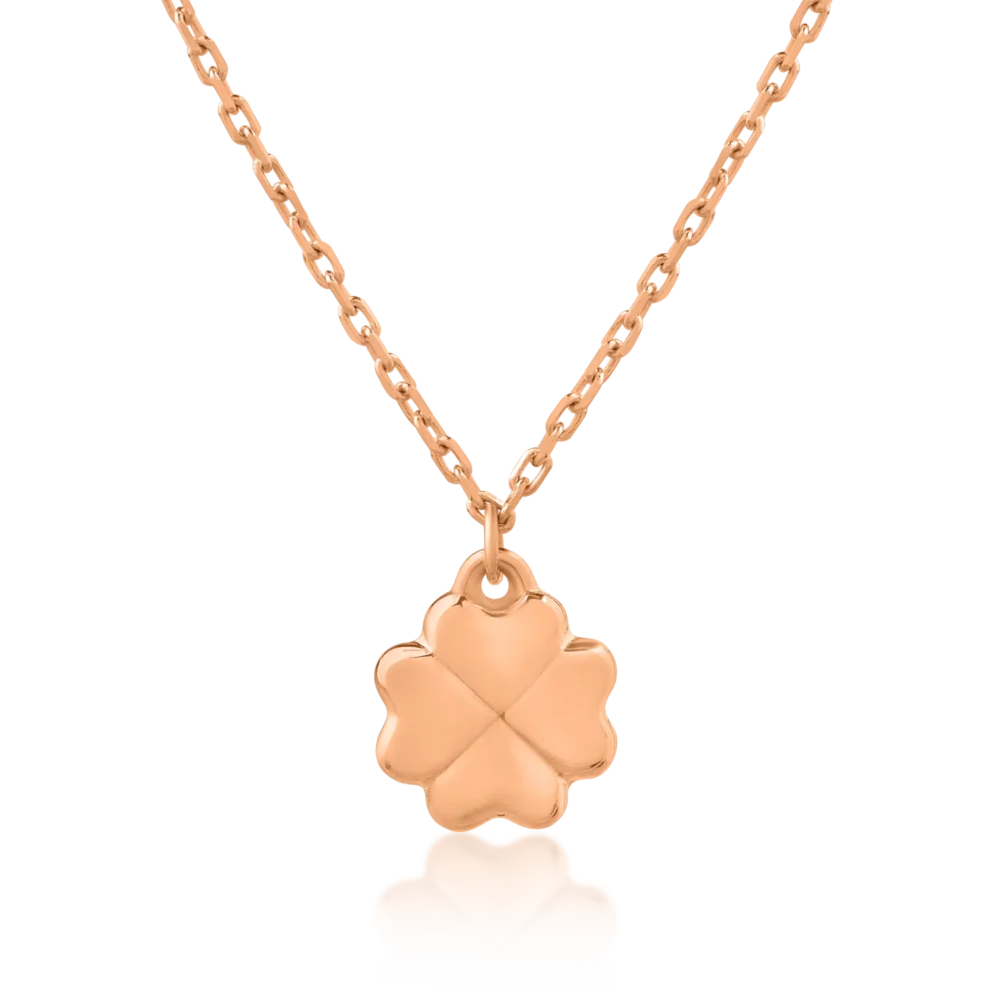 Lant cu pandantiv trifoi din aur roz