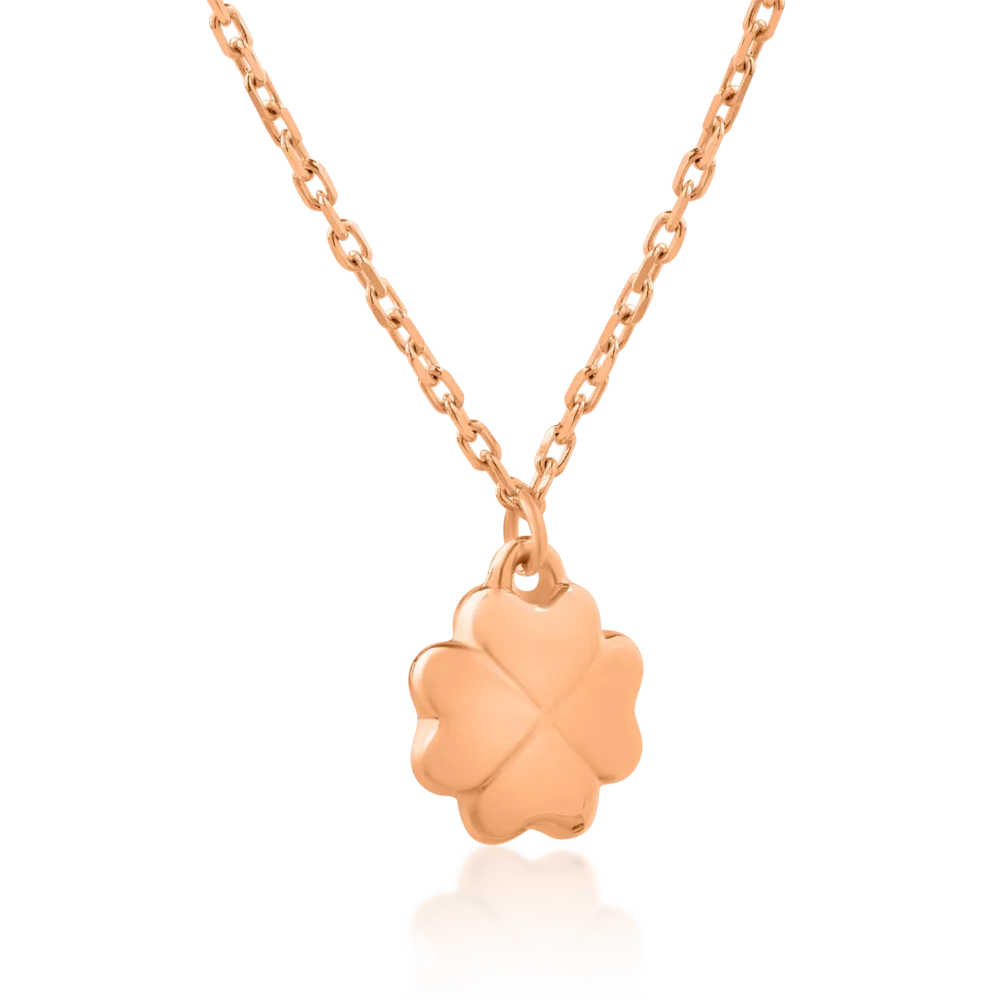 Lant cu pandantiv trifoi din aur roz - imagine 2
