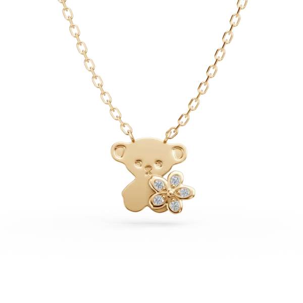 Lant cu pandantiv ursulet din aur galben cu diamante de 0.03ct pentru copii