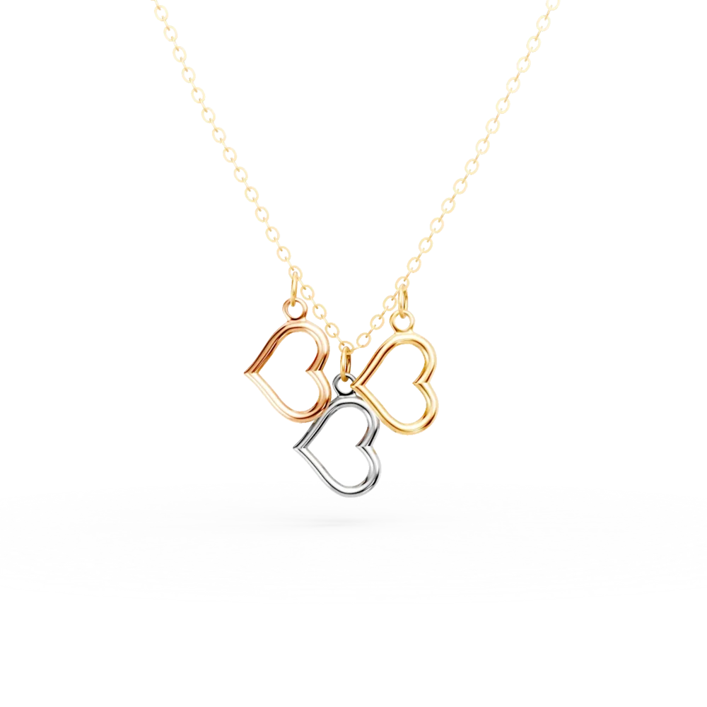 Lant cu pandantive inimi din aur alb-roz-galben