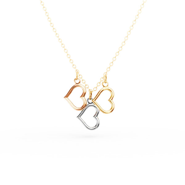 Lant cu pandantive inimi din aur alb-roz-galben