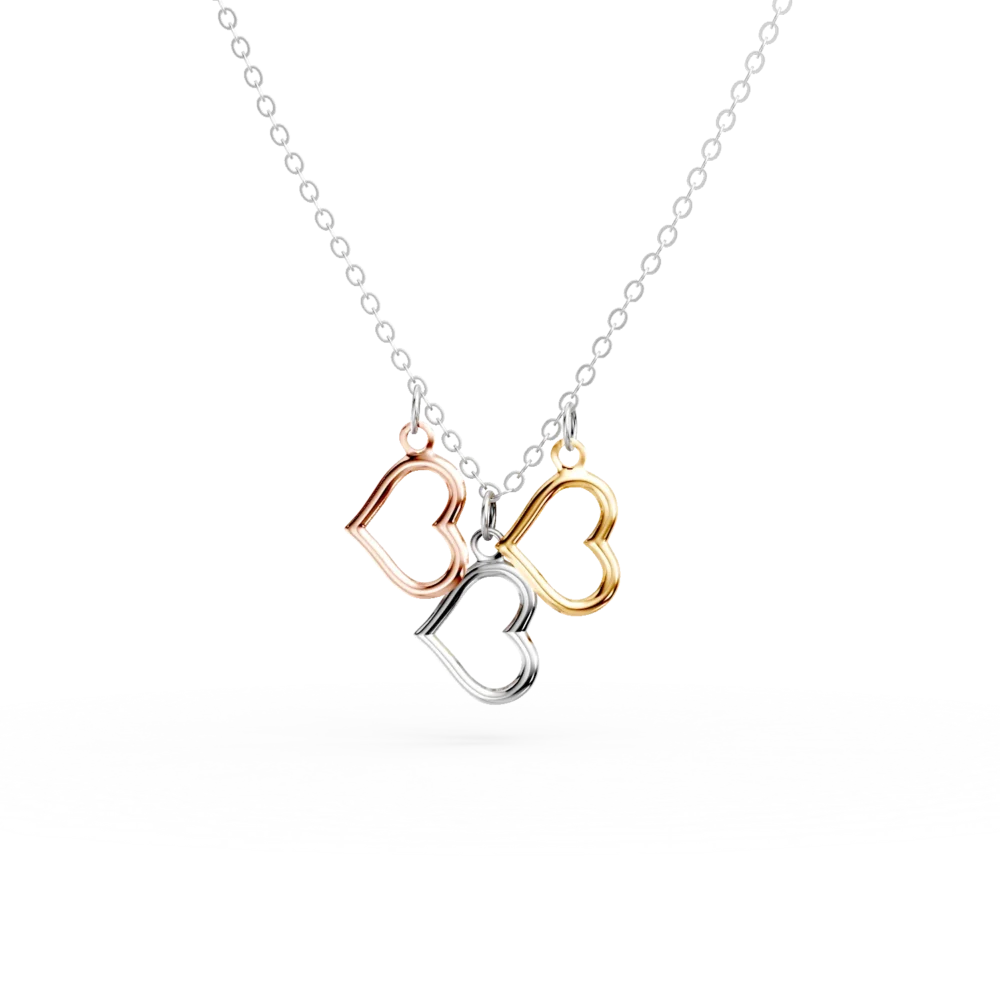 Lant cu pandantive inimi din aur alb-roz-galben