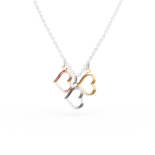 Lant cu pandantive inimi din aur alb-roz-galben