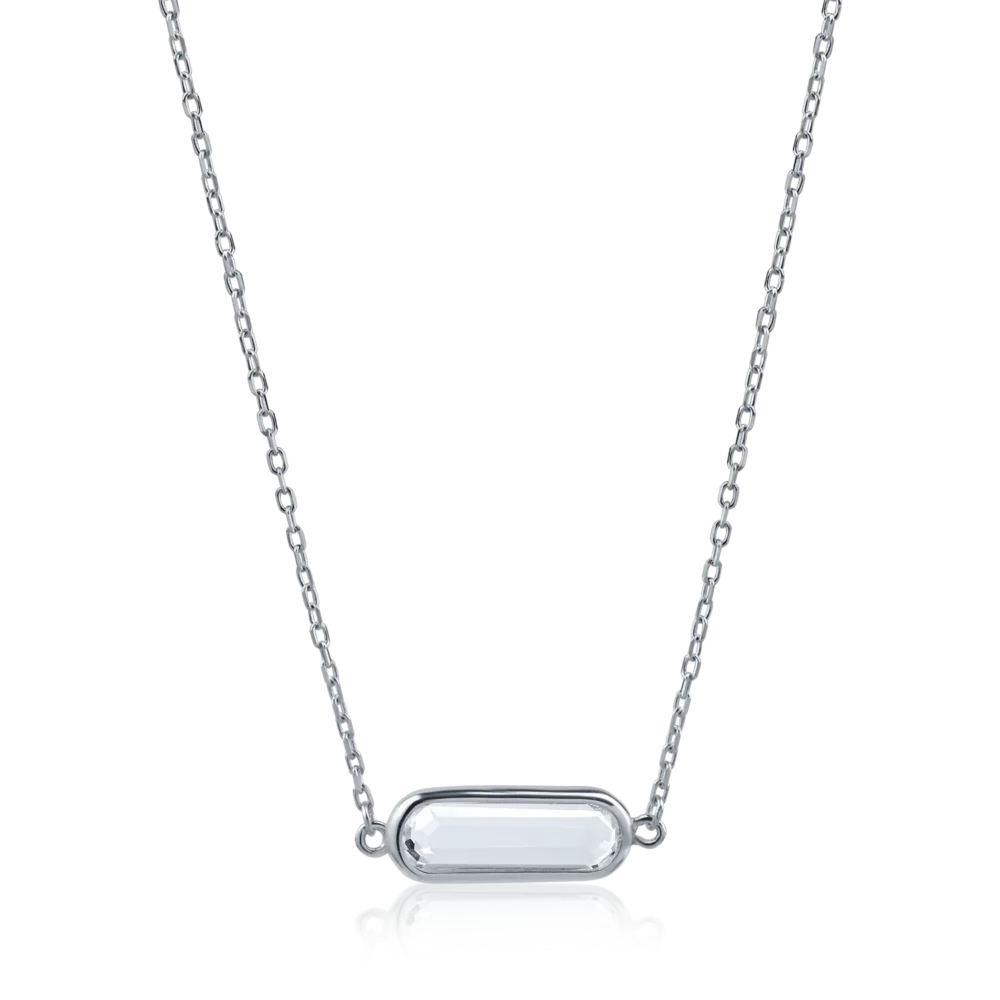 Lant din aur alb cu pandantiv cu zirconia solitaire