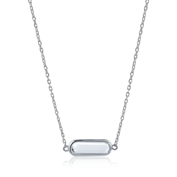 Lant din aur alb cu pandantiv cu zirconia solitaire