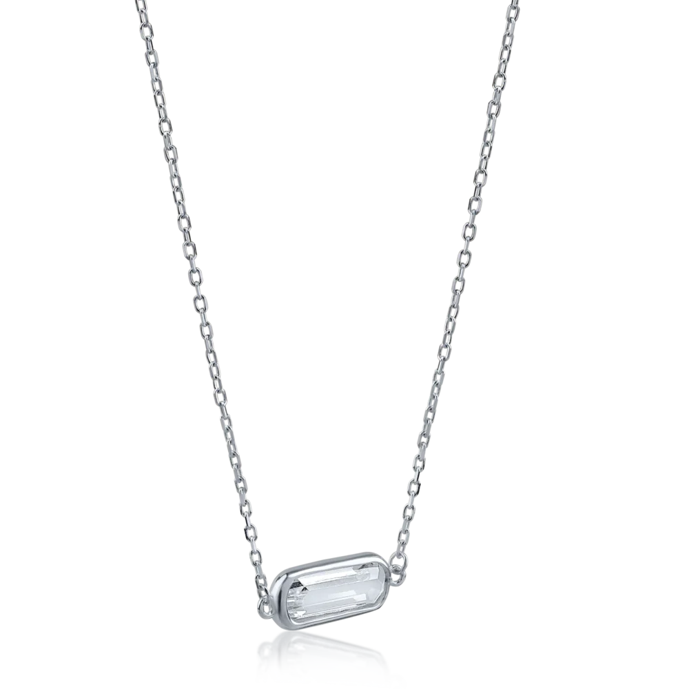 Lant din aur alb cu pandantiv cu zirconia solitaire - imagine 2