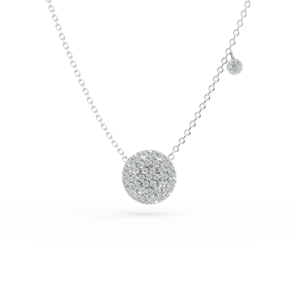 Lant din aur alb cu pandantiv rotund cu zirconia microsetting