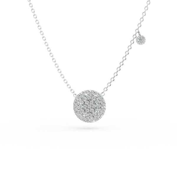 Lant din aur alb cu pandantiv rotund cu zirconia microsetting