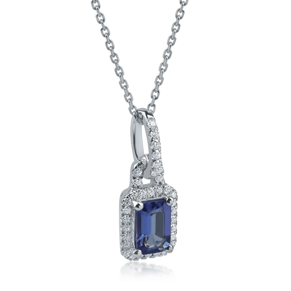 Lant din aur alb cu pandantiv tanzanit de 0.9ct si diamante de 0.1ct - imagine 2