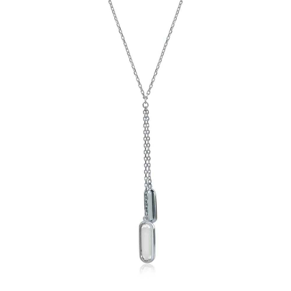 Lant din aur alb cu pandantive cu zirconia solitaire