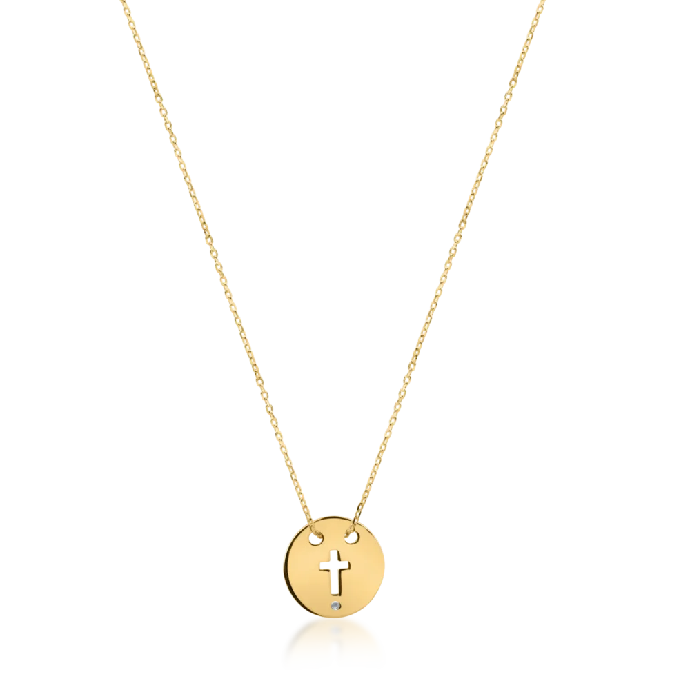 Lant din aur galben cu pandantiv banut cu cruce cu un diamant de 0.005ct