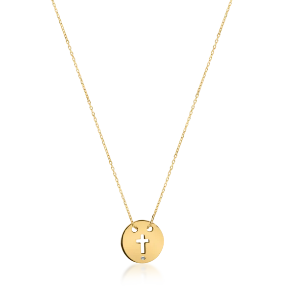Lant din aur galben cu pandantiv banut cu cruce cu un diamant de 0.005ct