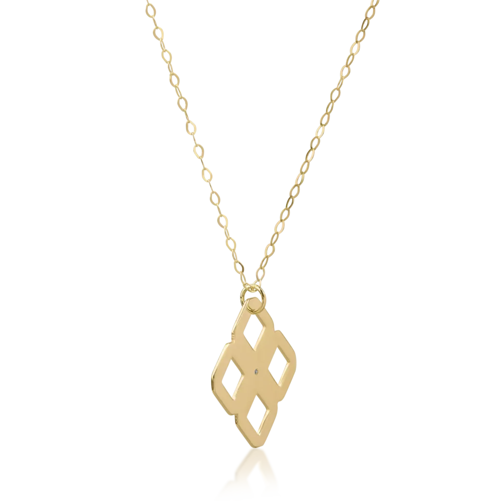Lant din aur galben cu pandantiv geometric cu un diamant de 0.005ct - imagine 2