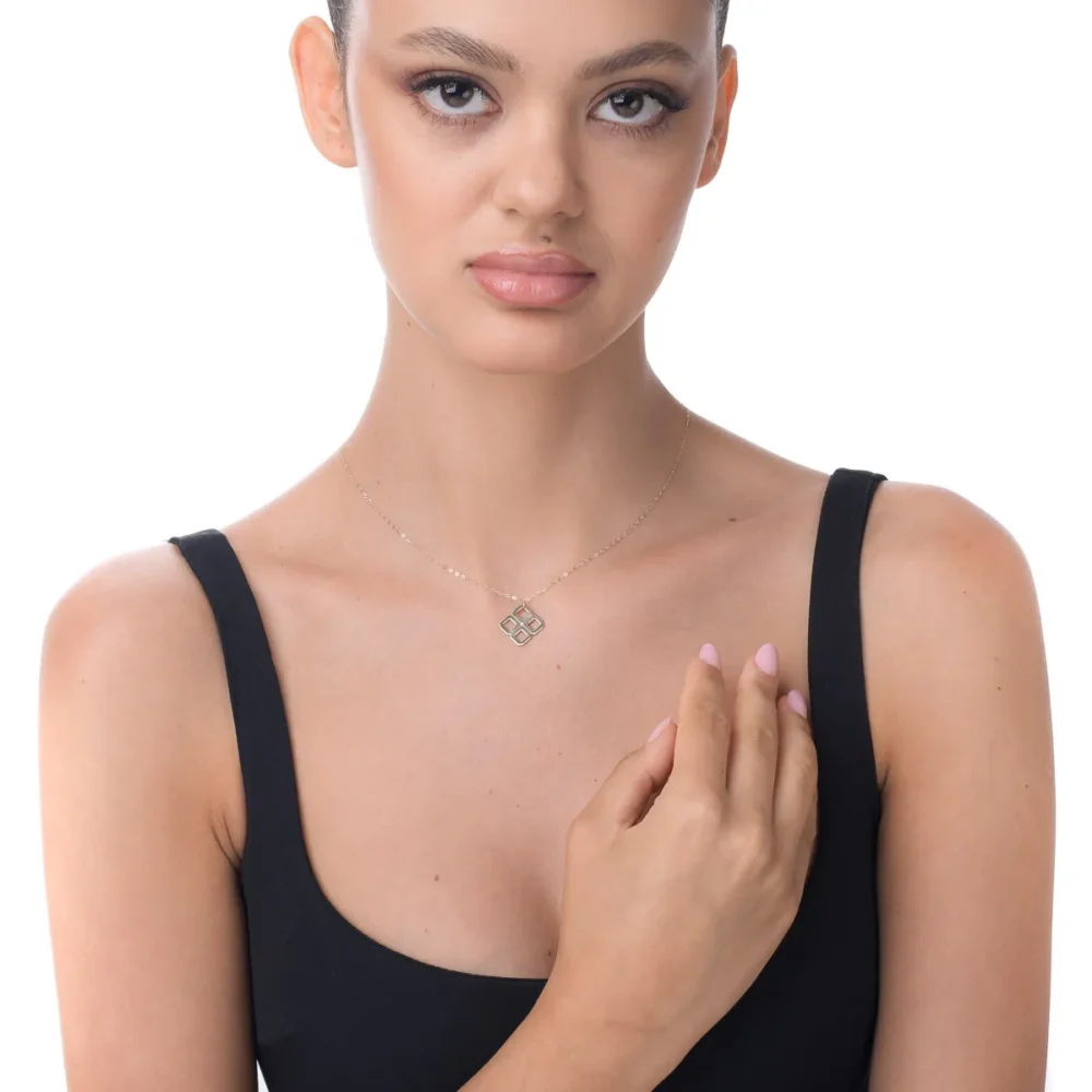 Lant din aur galben cu pandantiv geometric cu un diamant de 0.005ct - imagine 3