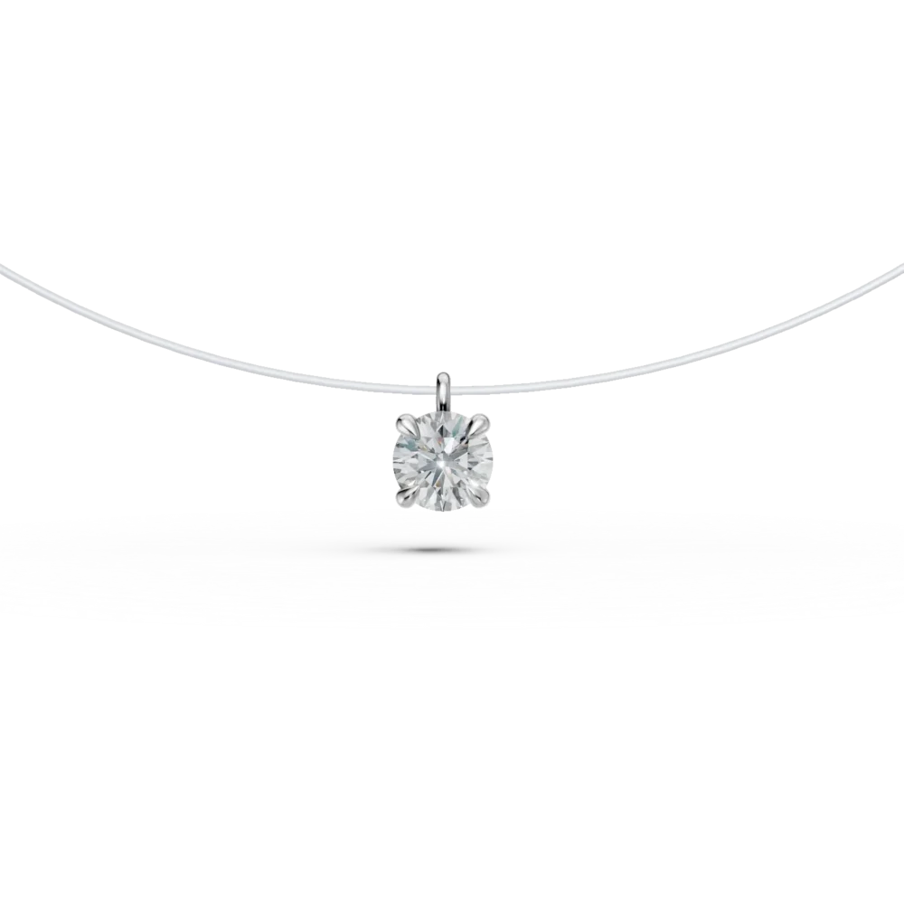 Lant fir transparent cu pandantiv din aur alb si diamant solitaire de 0.2ct