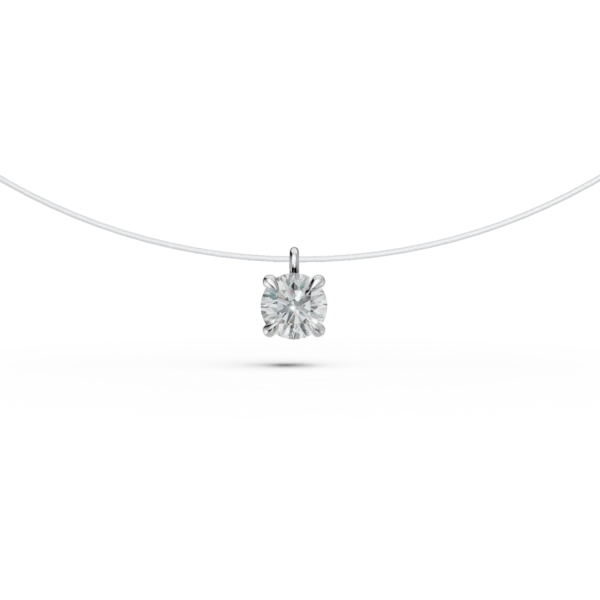 Lant fir transparent cu pandantiv din aur alb si diamant solitaire de 0.2ct