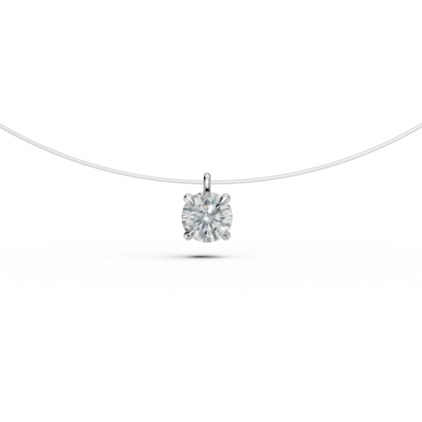 Lant fir transparent cu pandantiv din aur alb si diamant solitaire de 0.2ct
