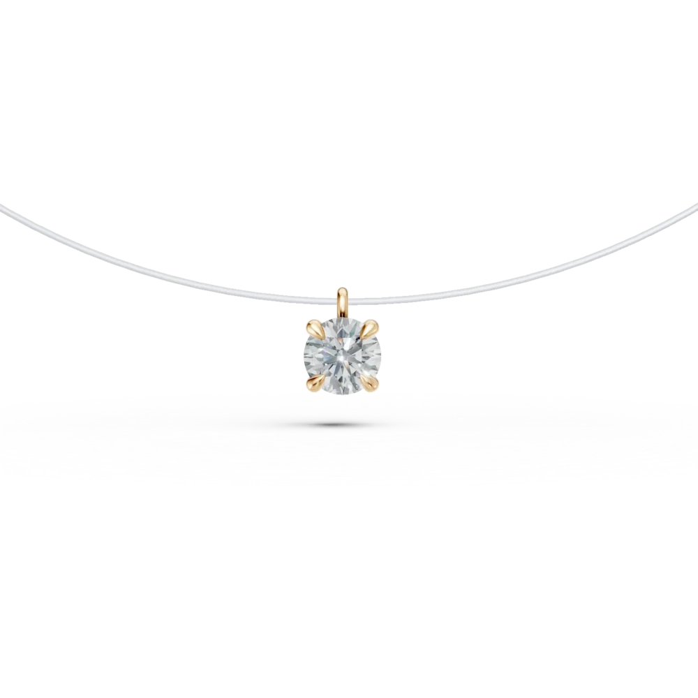 Lant fir transparent cu pandantiv din aur galben si diamant solitaire de 0.2ct